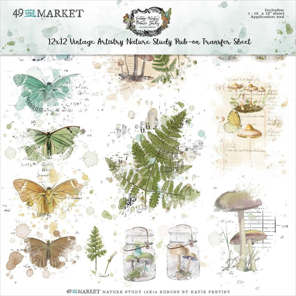 49 and Market Vintage Artistry Nature Study 12 x 12 Rub On Transfer Sheet